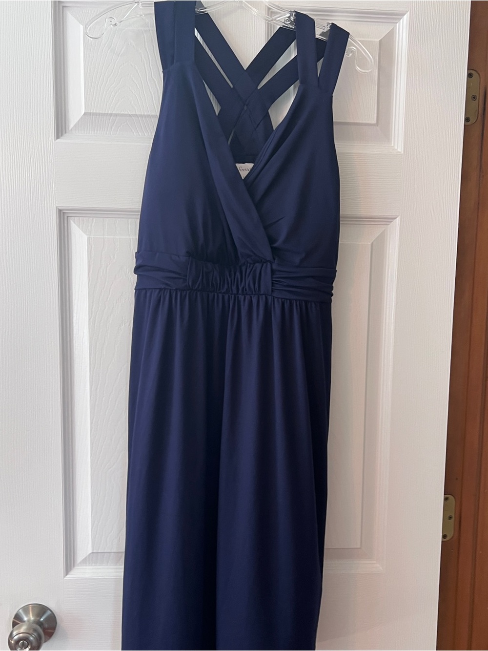 Soma Navy Sleeveless V-Neck Midi Dress with Crisscross Straps and Built in Bra